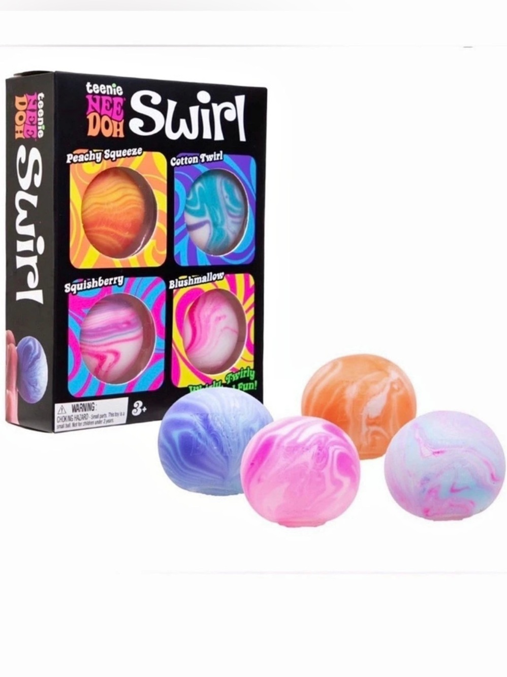 Authentic Schylling Teenie NeeDoh Swirl 4-Pack Orange/Blue/Pink/Purple NEW 🧡💙🩷💜